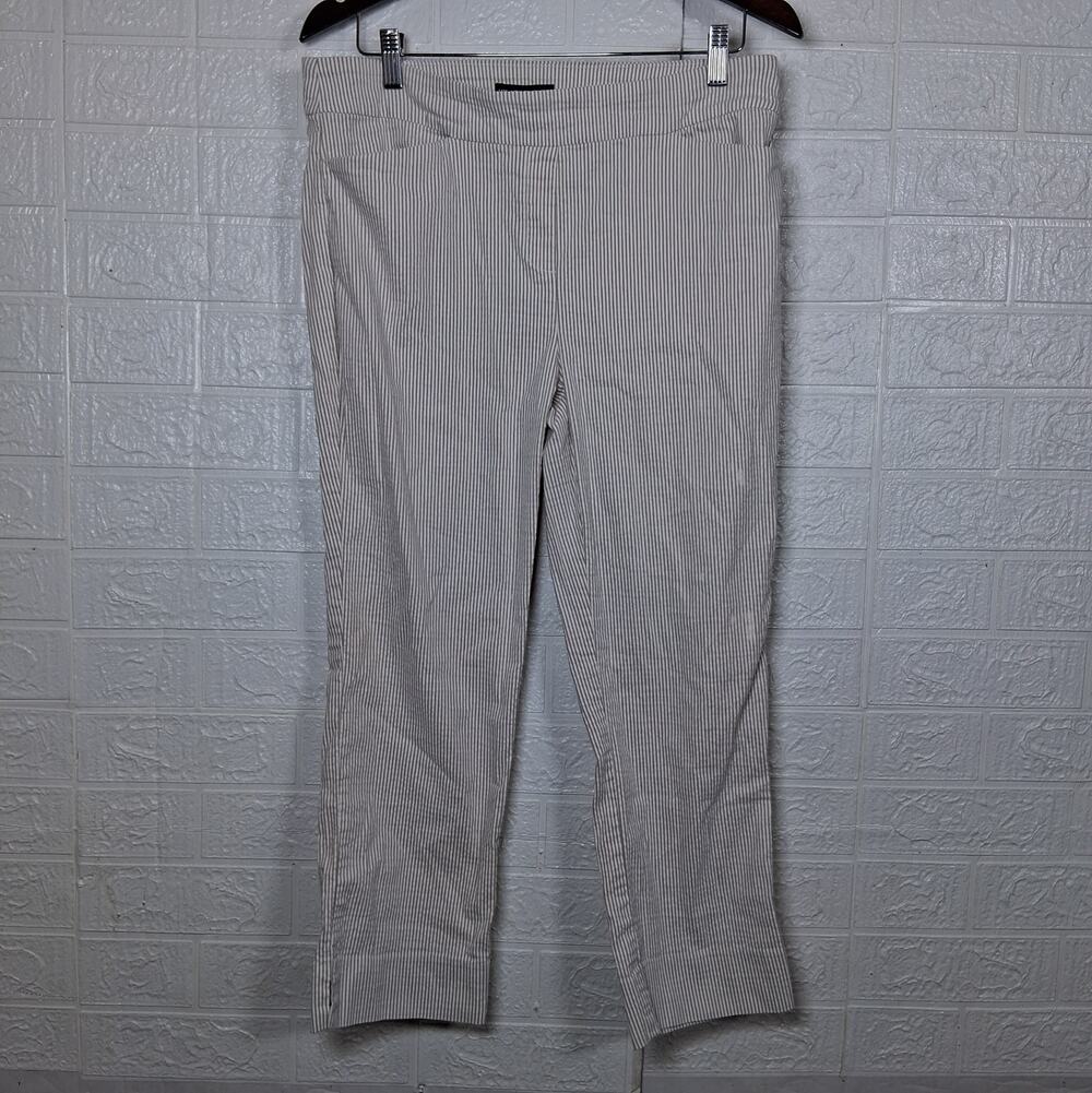Hilary Radley Seersucker Striped Pull On Crop Pants Beige White